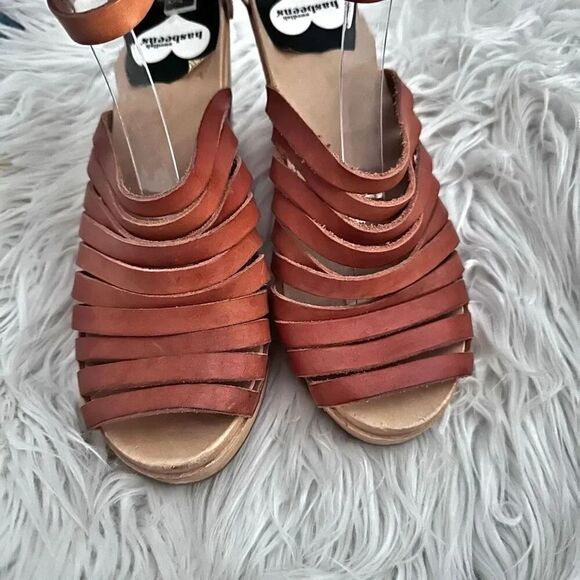 SWEDISH HASBEENS | Leather Sandals Clogs Wood Triple Ankle Strap | Size 40, US 9 - Picture 3 of 9